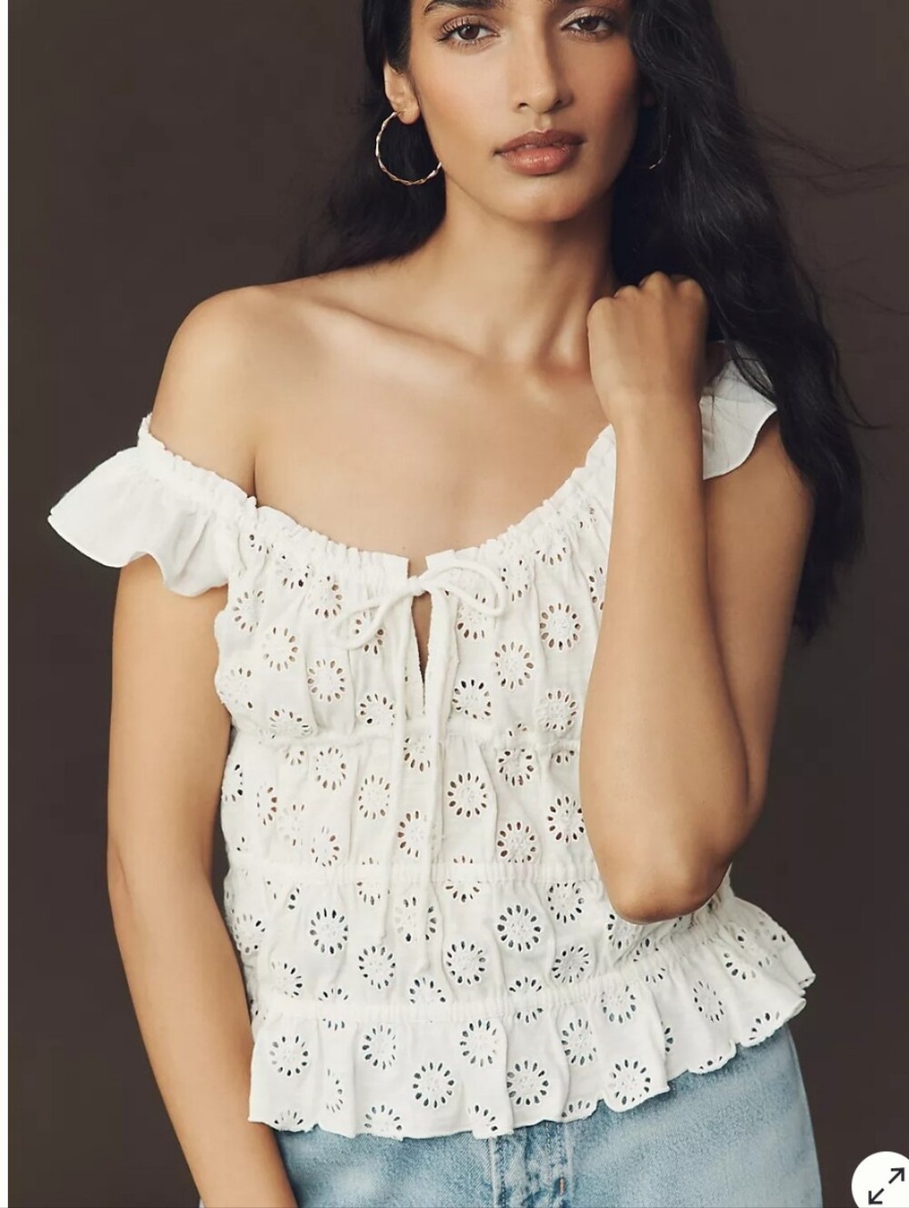 NWT Anthropologie Women's White Eyelet Flutter Sleeve Top